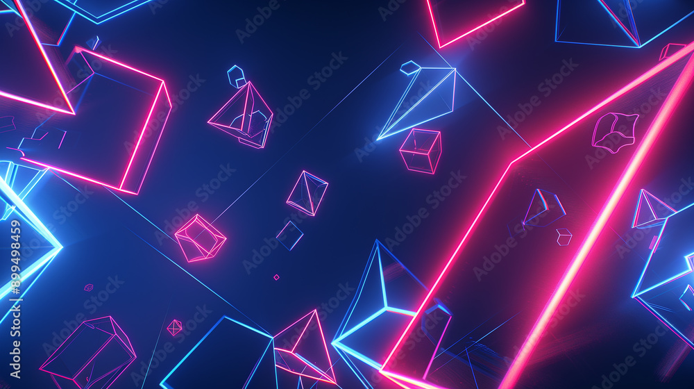 Poster a colorful background with many triangles and squares. the triangles are in different colors and siz