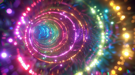 Fototapeta premium 3d render abstract futuristic neon rainbow LGBT disco ball party speed energy tunnel. Cyber sci-fi VJ background. Glowing lights in space cosmos universe