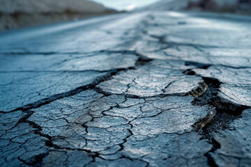 Obraz premium Major roads and highways cracked, split, or damaged by an earthquake, with visible fault lines and disrupted traffic, highlighting the widespread impact on infrastructure