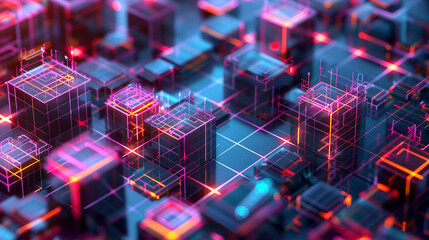 A mountain range with a blue and orange background. The mountains are made of triangles and the background is made of dots