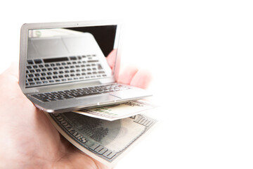 image of computer money banknote hand white background