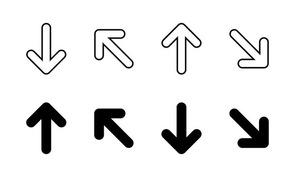 Upward and downward arrow icon set. Up and down direction sign symbol