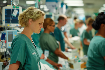 Obraz premium Medical professionals in a clinic or hospital treating patients for heat-related illnesses, administering IV fluids or other care, emphasizing the medical impact of heatwaves