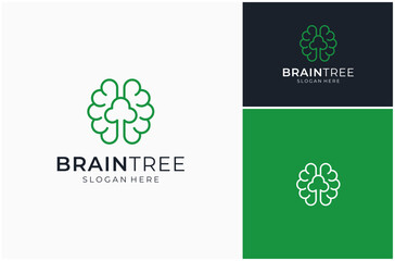 Brain Mind Smart Think Intellect Tree Ecology Nature Green Vector Logo Design Illustration