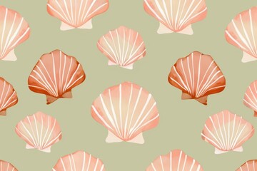Hand drawn vector illustrations - seamless pattern of seashells. Marine background.. Beautiful simple AI generated image in 4K, unique.