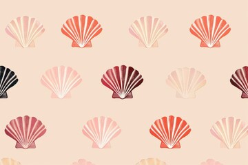 A seamless pattern with colorful seashells, their intricate designs rendered in soft pastel hues against an off-white background. Beautiful simple AI generated image in 4K, unique.