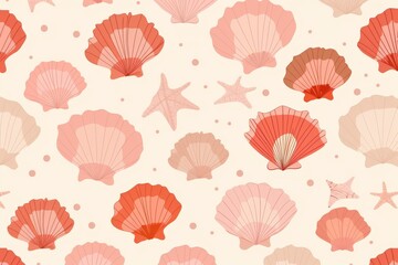 Obraz premium Hand drawn vector illustrations - seamless pattern of seashells. Marine background.. Beautiful simple AI generated image in 4K, unique.
