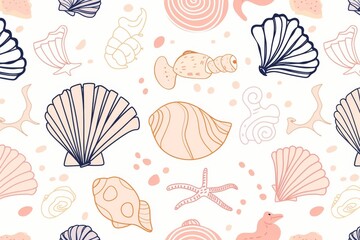 Marine Chic Shells, Dual-Tone Scallop Shells &ndash; Simple and Elegant. Beautiful simple AI generated image in 4K, unique.