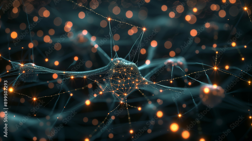 Poster a close up of a brain with many neurons and a lot of light. concept of complexity and wonder, as the