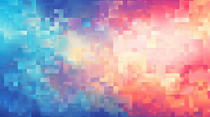 Digital abstract composition featuring a multitude of square and rectangular shapes with a mosaic effect. Blue and purple, red, orange, and yellow colors. Pixel Digital Art. Colorful Background.