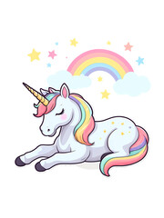 Fototapeta premium Lying unicorn with a rainbow