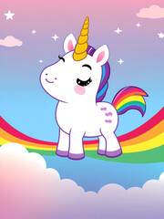 Obraz premium Rainbow unicorn standing on clouds