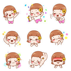character, fancy, homebody, emoji, girl, baby, child, emotion, expression, cute, 2 figure, vector, woman, smile, illustration