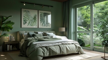 Tranquil green bedroom decor, perfect for a restful sleep