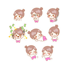 character, fancy, homebody, emoji, girl, baby, child, emotion, expression, cute, 2 figure, vector, woman, smile, illustration