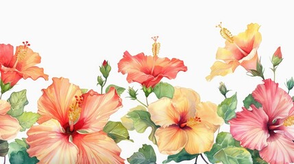 Colorful hibiscus flowers creating a lively border on A4 paper