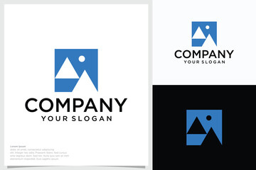 Pyramid shape in a circle shape logo design vector. The image can be used as a logo for mountains or hills