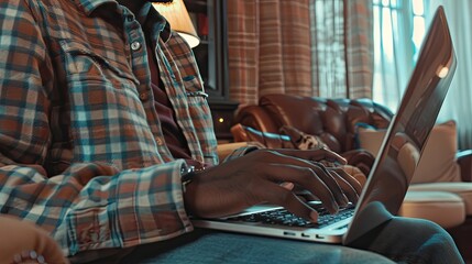 Person Using Laptop in a Cozy Living Room Setting