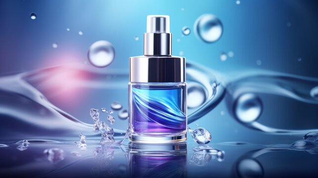 3d collagen serum and vitamin hyaluronic acid skin care solutions: high-tech cosmetic science for radiant skin, advertising background with sleek design


