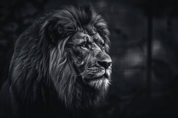 Majestic Lion Profile in Black and White Capturing Strength and Elegance