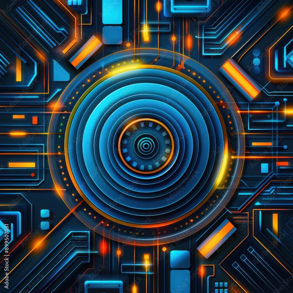 Poster futuristic digital background featuring vibrant blue patterns and glowing circuits, perfect for tech
