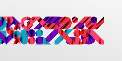 Fototapeta premium Colorful simple dynamic geometric forms circles lines and round shapes. Mosaic techno art concept. Vector Illustration For Wallpaper, Banner, Background, Card, Book Illustration, landing page