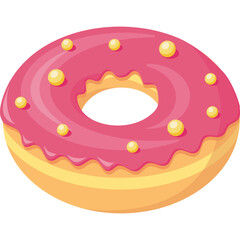 Donut isolated. Donut with pink frosting and yellow sprinkles. Pink donut.