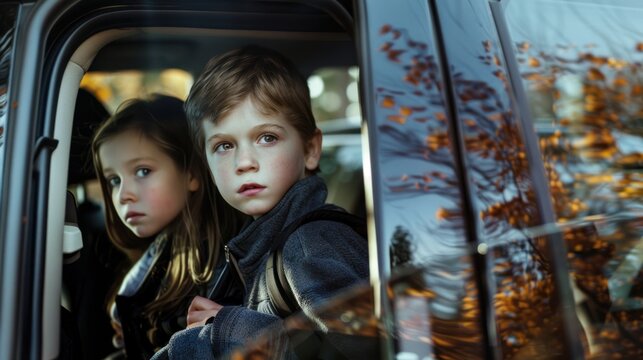 a children come to school by car.