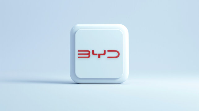 BYD app 3d white icon on a pale blue background