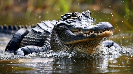 Obraz premium A large alligator gracefully swims in the water, showcasing the beauty of wildlife on National Wildlife Day 