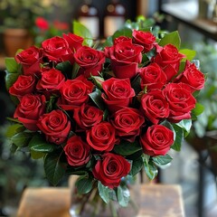 Obraz premium Vibrant Red Heart Shaped Bouquet of Elegant Romantic Rose Flowers as a Gift