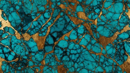 Dark turquoise marble with bold gold crackled streaks
