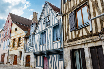 Facades of a half-timbered houses in the historic center of Auxerre, Yonne, Burgundy, France, Europe