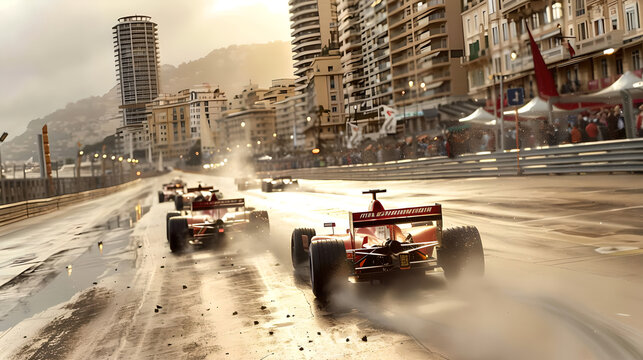 Formula One Racing in Monaco's Wet Grand Prix