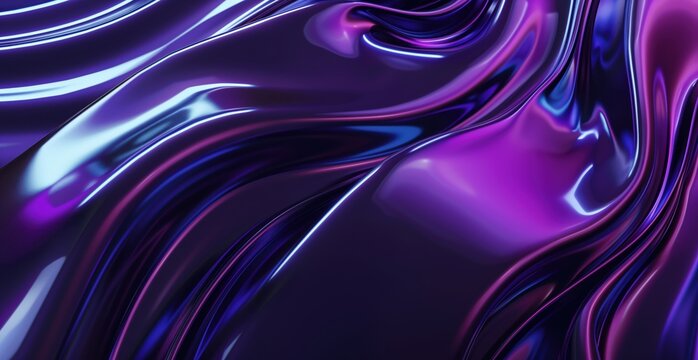 Abstract fluid shapes with blue and purple hues against a black background, glossy, surreal textures. Futuristic, creative design backdrop