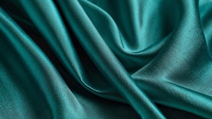 Obraz premium Luxurious teal silk fabric draped in soft, elegant folds.