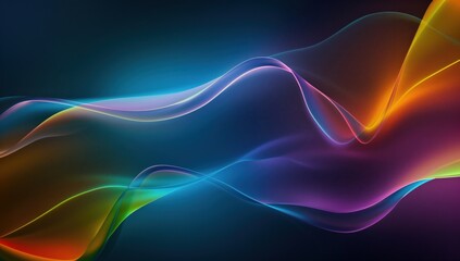 Naklejka premium Colorful abstract wavy gradient design with orange and purple hues, set against a dark background. Modern digital art perfect for wave background and themes of creativity, energy, and innovation