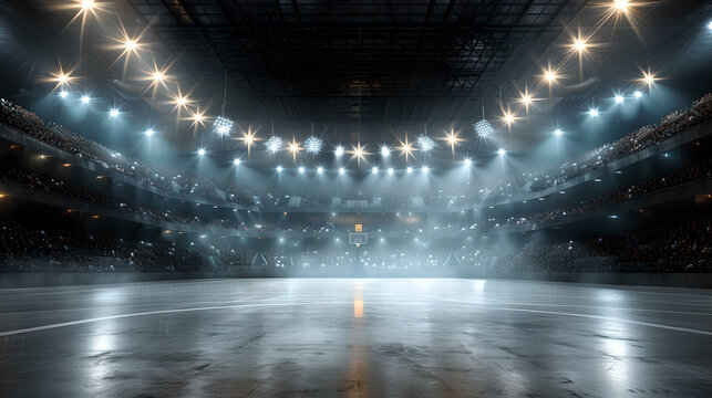 Illuminated Ice Hockey Arena with Dramatic Lighting
