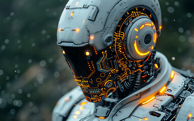 Humanoid Robot with Circuit Board Background