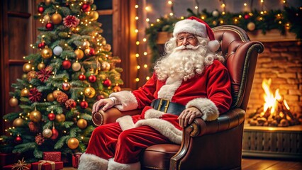 santa is sitting in armchair