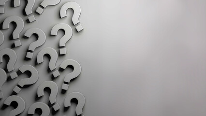 FAQ banner design. Question mark design with copy space on gray background.