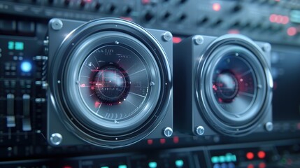 Fototapeta premium Close-up of modern sound equipment with two high-quality speakers, perfect for audio, music, and technology concepts.
