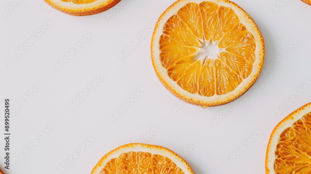 Poster minimalist pattern formed by multiple orange slices on a white background