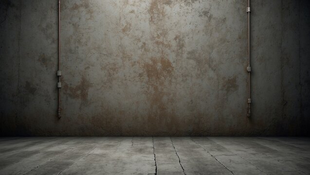 Empty industrial room with concrete walls and floor