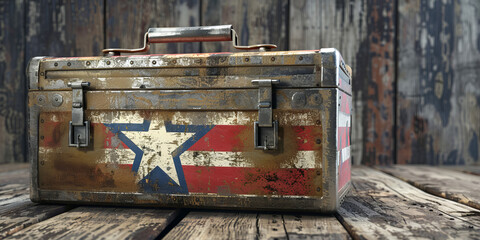 Liberian flag painted on a vintage toolbox