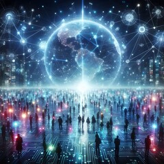 Digital Nexus: Global Consciousness Illuminated in Data's Cosmic Web - Humanity Converges as Earth Transforms into Living Network, Pulsing with Information's Vibrant Energy