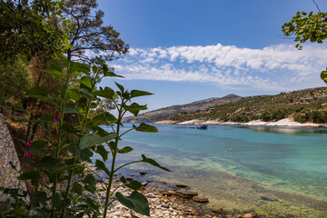 Obraz premium Seascape Aliki Alyki island Thassos Greece. Old closed marble quarry by the sea