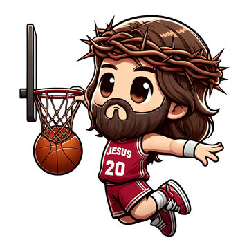 Jesus play basketball slam dunk