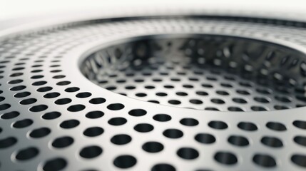 Metal grid or circular platform with perforations on white backdrop