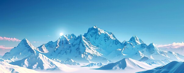 Snow-capped mountains under a vibrant blue sky, winter mountain range, stunning alpine vista